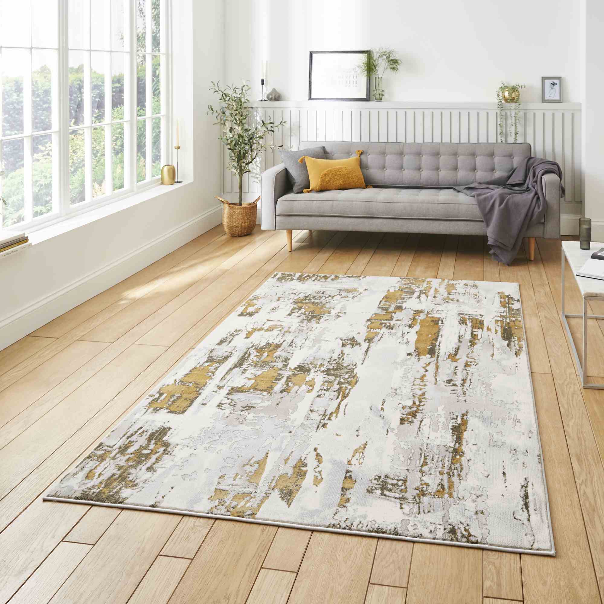 Apollo Gr579 Modern Abstract Distressed Rugs In Grey Gold